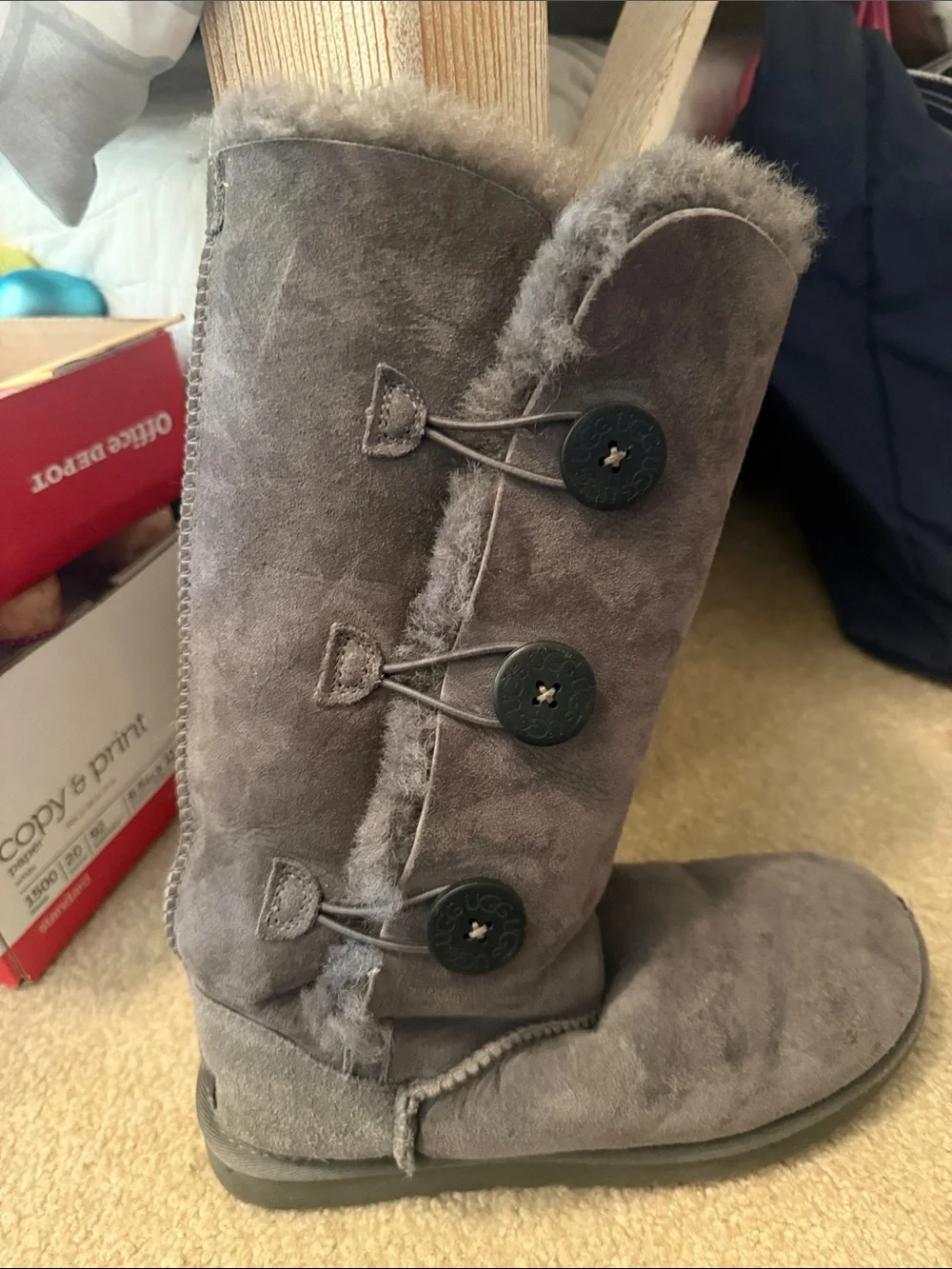 UGG Gray Button Suede Winter Boots